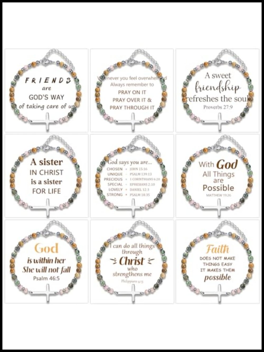9 PCS Cross Christian Bracelets for Women Adjustable Natural Stone